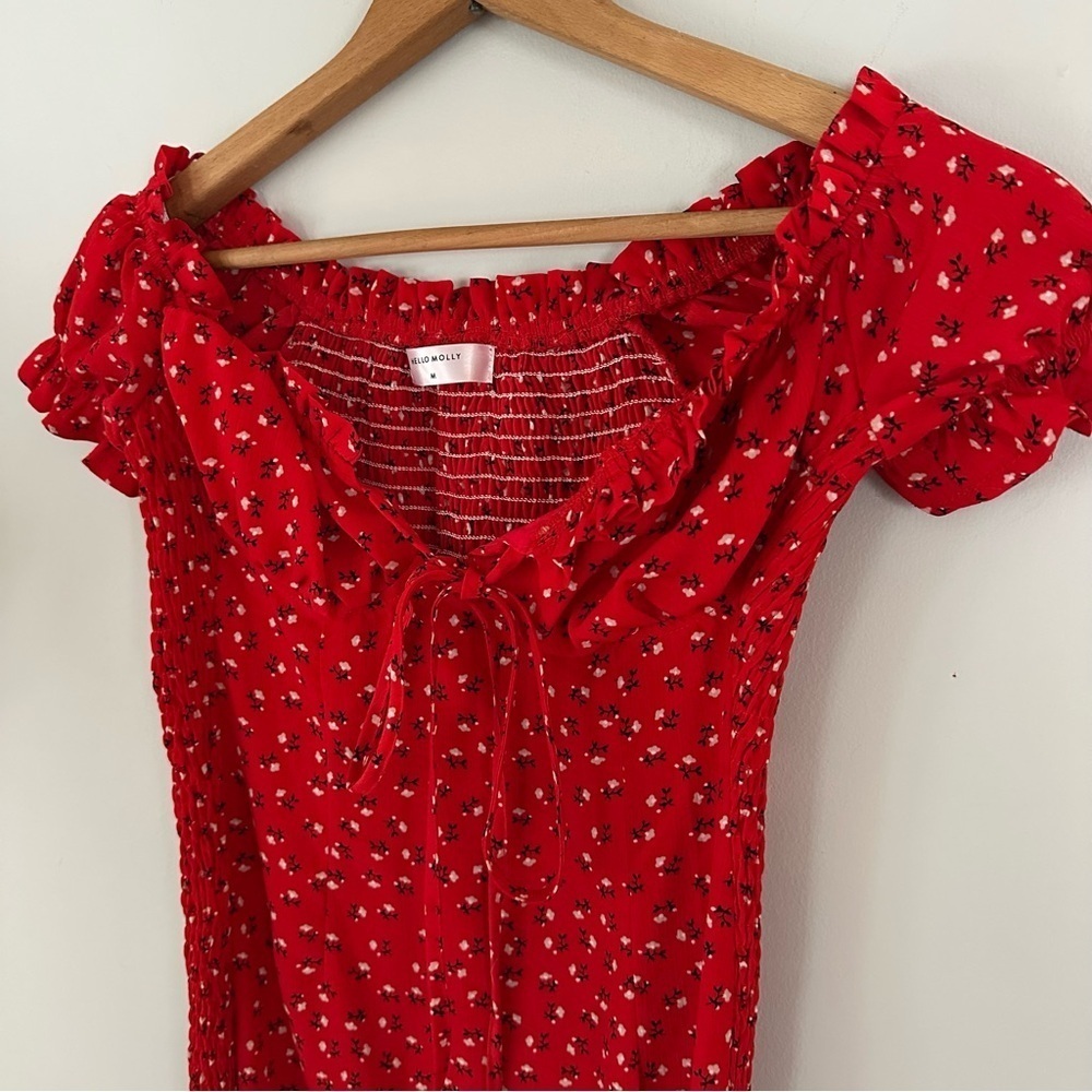 Hello Molly Red Blossom Babydoll smocked Dress Size Medium - Picture 2 of 12